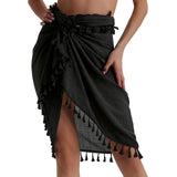 Women Beach Dress Semi-sheer Swimwear Bikini Cover Ups Short Skirt with Tassels Chiffon Wrap Swimming Dress Sarong Pareo Shorts