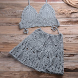 Hoombox New crochet 2PCS/SET beach cover up sexy women bra top+mini A line skirts bikini swimsuit bathing suit cover ups dress