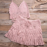 Hoombox New crochet 2PCS/SET beach cover up sexy women bra top+mini A line skirts bikini swimsuit bathing suit cover ups dress