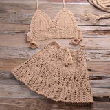 Hoombox New crochet 2PCS/SET beach cover up sexy women bra top+mini A line skirts bikini swimsuit bathing suit cover ups dress