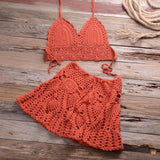 Hoombox New crochet 2PCS/SET beach cover up sexy women bra top+mini A line skirts bikini swimsuit bathing suit cover ups dress