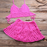 Hoombox New crochet 2PCS/SET beach cover up sexy women bra top+mini A line skirts bikini swimsuit bathing suit cover ups dress