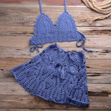 Hoombox New crochet 2PCS/SET beach cover up sexy women bra top+mini A line skirts bikini swimsuit bathing suit cover ups dress