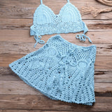 Hoombox New crochet 2PCS/SET beach cover up sexy women bra top+mini A line skirts bikini swimsuit bathing suit cover ups dress