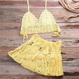 Hoombox New crochet 2PCS/SET beach cover up sexy women bra top+mini A line skirts bikini swimsuit bathing suit cover ups dress