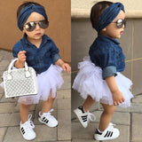 Hoombox   Baby Girl Summer Clothing Sets Baby Girls Clothes Denim Shirt Top +Tutu Skirts+Headband 3pcs Outfits Sets