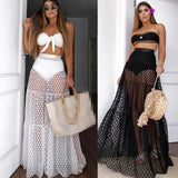 Stylish Women Sexy Skirt High Waist See Though Cover Up Dot Long Skirt Summer Transparent Long Maxi Beach Skirt Swimwear Dress