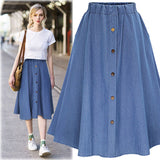 Hoombox Fashion Korean Preppy Style Denim Skirts Women Solid Color Long Skirt Nature Waist Female Big Hem Casual Button Jean Skirt