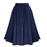 Hoombox Fashion Korean Preppy Style Denim Skirts Women Solid Color Long Skirt Nature Waist Female Big Hem Casual Button Jean Skirt