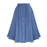 Hoombox Fashion Korean Preppy Style Denim Skirts Women Solid Color Long Skirt Nature Waist Female Big Hem Casual Button Jean Skirt