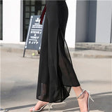 Hoombox Women's Summer Wide Leg Long Trousers Casual Vintage High Waist Chiffon Side Split Loose Bohemia Skirt Pants Capris Solid