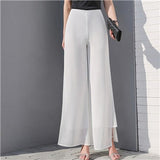 Hoombox Women's Summer Wide Leg Long Trousers Casual Vintage High Waist Chiffon Side Split Loose Bohemia Skirt Pants Capris Solid