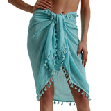 Hoombox  Women Beach Dress Semi-sheer Swimwears Bikini Cover Ups Short Skirt with Tassels Chiffon Wrap Swimming Dress Sarong Pareo Shorts