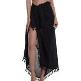 Hoombox  Women Beach Dress Semi-sheer Swimwears Bikini Cover Ups Short Skirt with Tassels Chiffon Wrap Swimming Dress Sarong Pareo Shorts