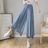 Summer New Style Pleated Chiffon Wide Leg Pants Fashion Slim High Waist Drape Elegant Ankle-length Pants Skirt Trousers