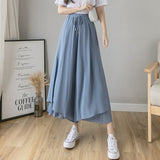 Summer New Style Pleated Chiffon Wide Leg Pants Fashion Slim High Waist Drape Elegant Ankle-length Pants Skirt Trousers