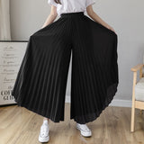 Women Spring Summer Pleated Loose Pants Fashion Female Chiffon Elastic Waist Skirt Pants Black Blue Wide Leg Pants Femme