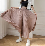 Women Spring Summer Pleated Loose Pants Fashion Female Chiffon Elastic Waist Skirt Pants Black Blue Wide Leg Pants Femme