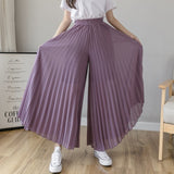 Women Spring Summer Pleated Loose Pants Fashion Female Chiffon Elastic Waist Skirt Pants Black Blue Wide Leg Pants Femme