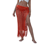 Hoombox Women’s Sexy Sheer Hollow Out Beach Maxi Knit Skirt Split Tassels Beachwear Summer Crochet Cover Up Skirts  Hot Sell