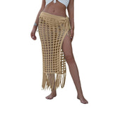 Hoombox Women’s Sexy Sheer Hollow Out Beach Maxi Knit Skirt Split Tassels Beachwear Summer Crochet Cover Up Skirts  Hot Sell