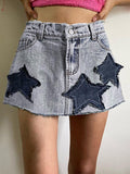 Hoombox - Vintage Star Patch Denim Mini Skirts