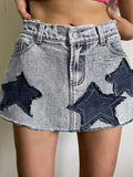 Hoombox - Vintage Star Patch Denim Mini Skirts