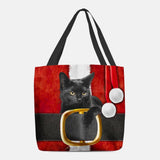 hoombox Women Felt Cute Festive 3D Cartoon Christmas Black Cat Pattern Shoulder Bag Handbag Tote