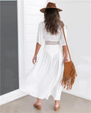 hoombox V Neck Women White Maxi Sexy Dress