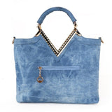 hoombox Fashion Women's V-shaped Diamond Flower Denim Bag