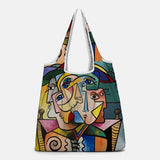 hoombox Women Abstract Figures Pattern Print Handbag Shoulder Bag Lightweight Shopping Cloth Bags