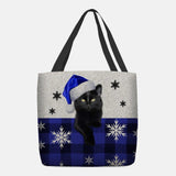 hoombox Women Felt Cute Cartoon Festive Christmas Dressed Cat Snowflake Pattern Shoulder Bag Handbag Tote