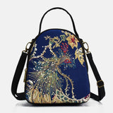 hoombox Women Canvas Ethnic Style Embroidery Peacock Pattern Sequin Mini Multi-carry Handbag Crossbody Bag