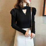 hoombox Half High Collar Bubble Sleeve Bottomed Shirt