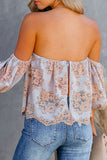 Fashion Sweet Print Split Joint Off the Shoulder Tops