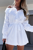 Hoombox Fashion Street Solid Buckle With Belt Off the Shoulder Irregular Dress Dresses