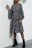 Hoombox Elegant Floral Split Joint With Belt O Neck A Line Dresses