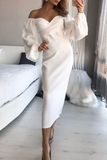 Hoombox Fashion Elegant Solid Split Joint Fold Strapless Pencil Skirt Dresses