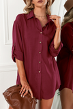 Hoombox Casual Solid Buckle Turndown Collar Shirt Dress (6 Colors)