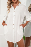 Hoombox Casual Solid Buckle Turndown Collar Shirt Dress (6 Colors)