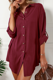 Hoombox Casual Solid Buckle Turndown Collar Shirt Dress (6 Colors)