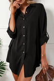 Hoombox Casual Solid Buckle Turndown Collar Shirt Dress (6 Colors)