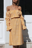 Hoombox Fashion Street Plaid Split Joint Off the Shoulder Waist Skirt Dresses