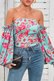 Hoombox Elegant Floral Patchwork Off the Shoulder Tops