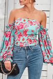 Hoombox Elegant Floral Patchwork Off the Shoulder Tops