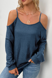 Hoombox Casual Solid Hollowed Out Draw String O Neck Tops(6 Colors)