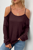 Hoombox Casual Solid Hollowed Out Draw String O Neck Tops(6 Colors)