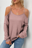 Hoombox Casual Solid Hollowed Out Draw String O Neck Tops(6 Colors)