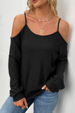 Hoombox Casual Solid Hollowed Out Draw String O Neck Tops(6 Colors)