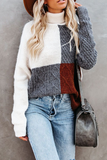 Hoombox Casual Patchwork  Contrast Turtleneck Tops